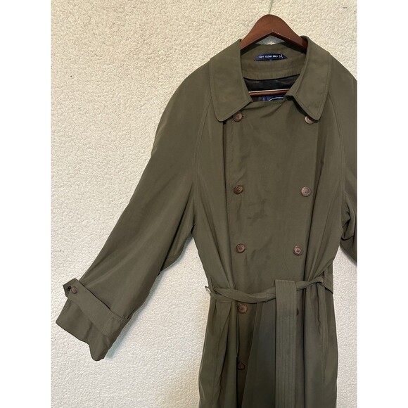 Perusal Trench Coat 46L Green Belted Classic Double Breasted Collared Wool Liner - Picture 4 of 16